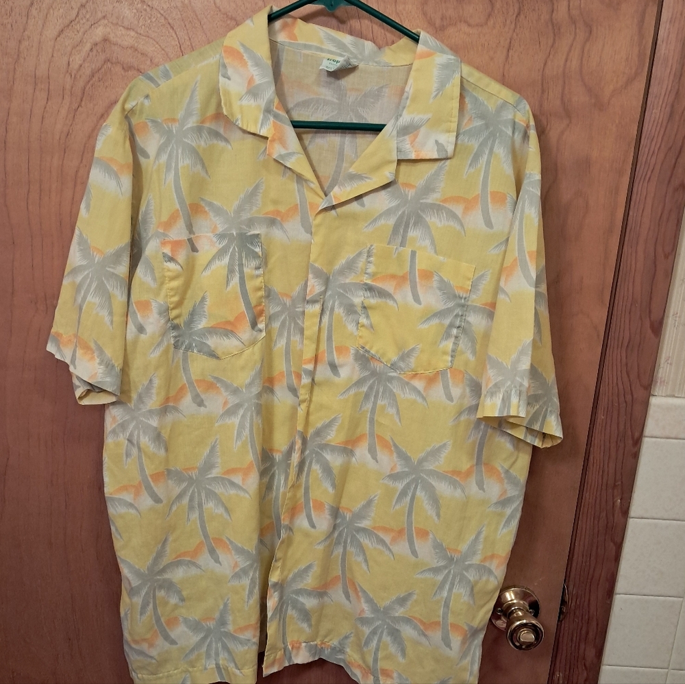 Vintage 80s Men's Tropical Yellow Palm Tree Shirt